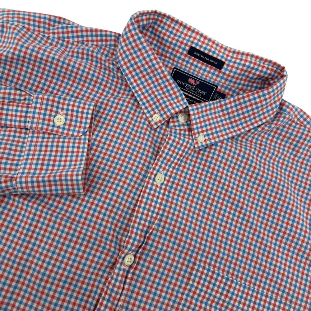 Vineyard Vines Button Down Mens XXL Red Blue Gingham Slim Fit Murray Shirt